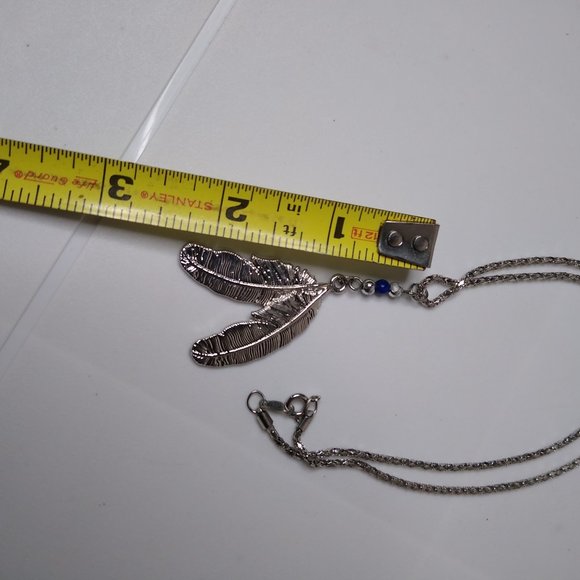 Metal Two Feather Pendant Necklace 18.5 Inches - Picture 13 of 14